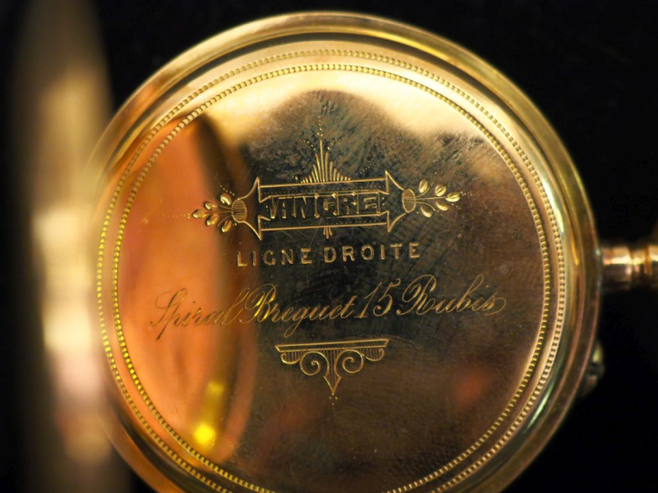 Montre de gousset en or jaune 750.  Cadran émaillé à chiffres romains 