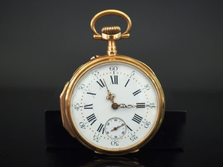 Montre de gousset en or jaune 750. Cadran à chiffres romains pour les 