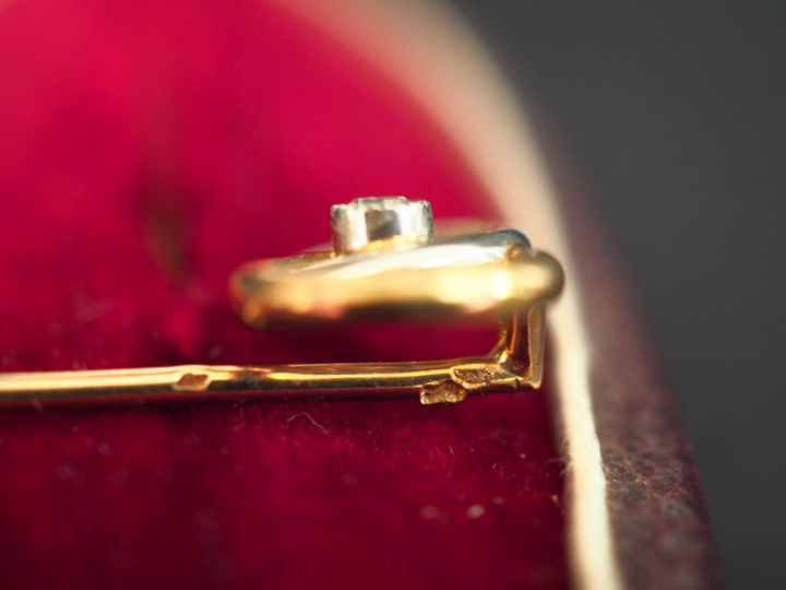 Epingle à cravate deux tons d'or 750, à décor de deux cercles entrelac