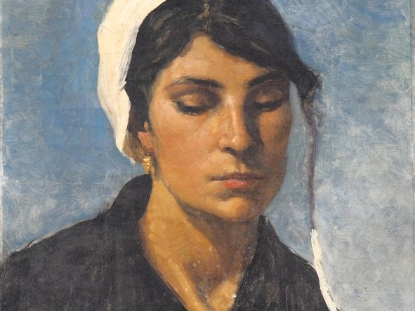 Virginie DEMONT-BRETON. "Tête de femme pour la plage".  Huile sur toil