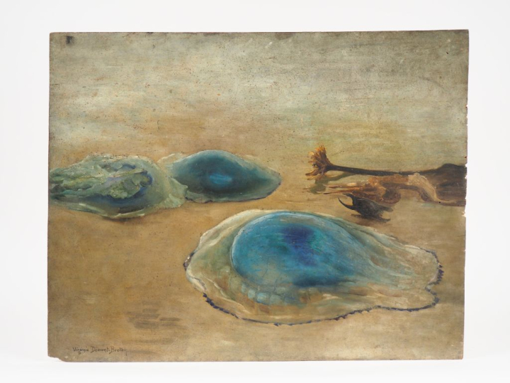 Virginie DEMONT-BRETON. "Etude pour les méduses bleues". Huile sur pan