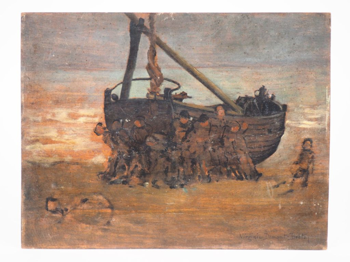 Virginie DEMONT-BRETON. "Le bateau qu'on pousse à la mer".  Huile sur 