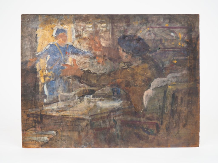 Virginie DEMONT-BRETON. "Retour du poilu".  Esquisse à l’huile sur pan