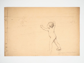 Vente aux enchères Virginie DEMONT-BRETON. "Enfant sur la plage".  Crayon, signé en bas à