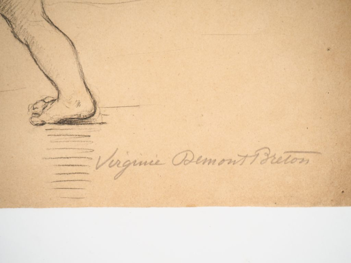 Virginie DEMONT-BRETON. "Enfant sur la plage".  Crayon, signé en bas à