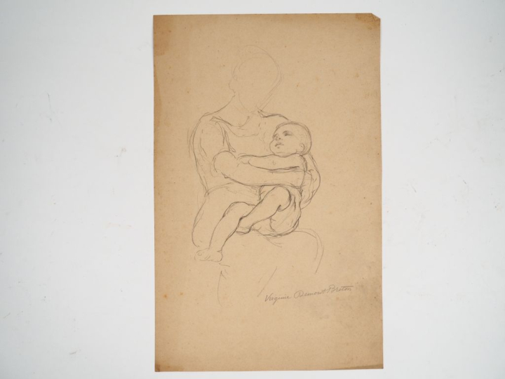 Virginie DEMONT-BRETON. "Etude, maternité".  Crayon, signé en bas à dr