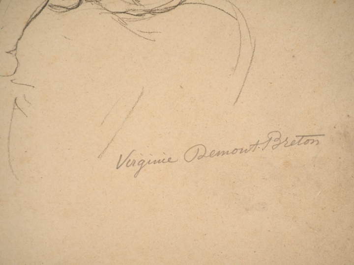 Virginie DEMONT-BRETON. "Etude, maternité".  Crayon, signé en bas à dr