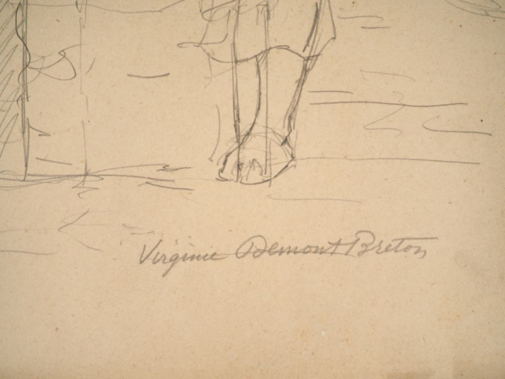 Virginie DEMONT-BRETON. "Etude, jeune mère et son bébé".  Crayon, sign