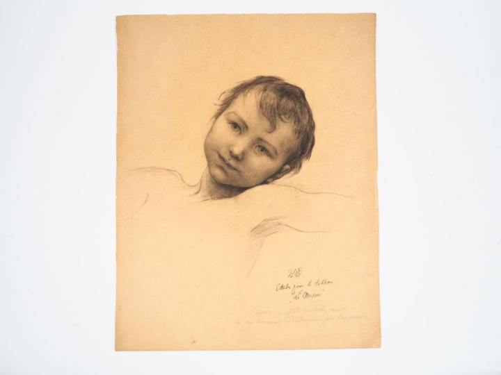 Virginie DEMONT-BRETON. "Etude, pour le Messie, Enfant".  Crayon, mono