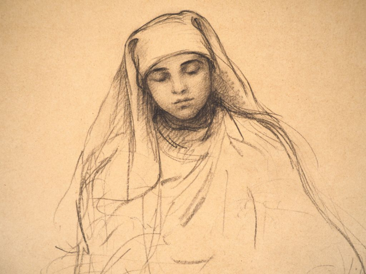 Virginie DEMONT-BRETON. "Etude, pour le Messie, Vierge".  Crayon, sign