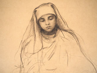 Vente aux enchères Virginie DEMONT-BRETON. "Etude, pour le Messie, Vierge".  Crayon, sign