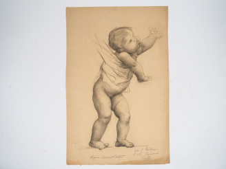 Vente aux enchères Virginie DEMONT-BRETON. "Etude pour les jumeaux".  Crayon, signé.  Dim