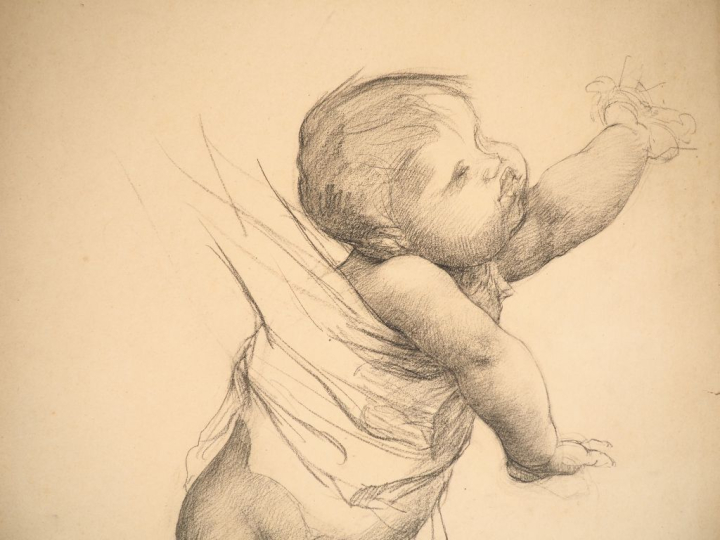 Virginie DEMONT-BRETON. "Etude pour les jumeaux".  Crayon, signé.  Dim