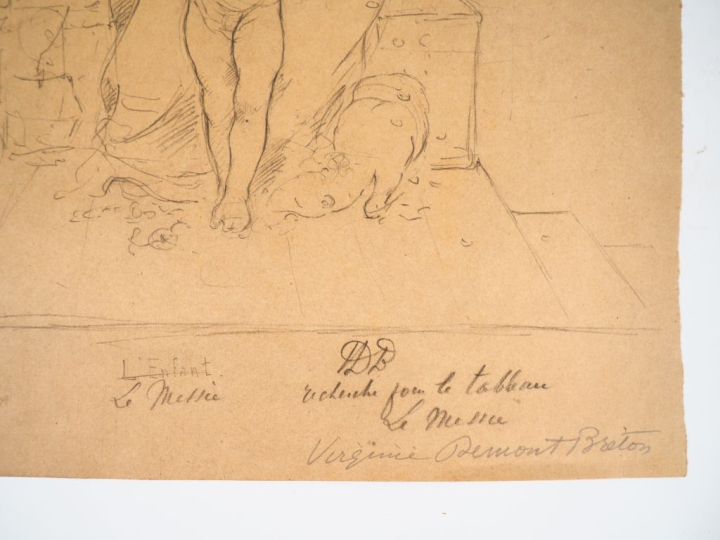Virginie DEMONT-BRETON. "Etude pour le Messie".  Crayon, signé.  Dim. 
