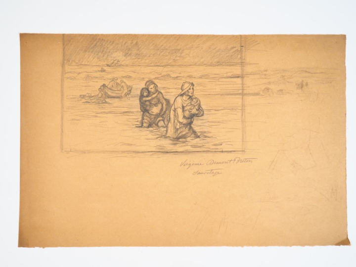 Virginie DEMONT-BRETON.  "Le Sauvetage".  Crayon sur papier. Titré et 