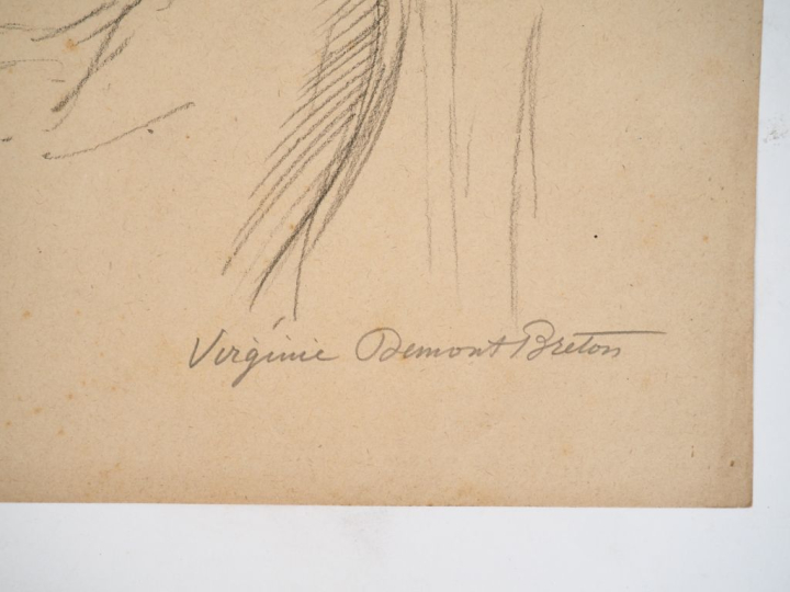 Virginie DEMONT-BRETON.  "Maternité".  Crayon sur papier. Signé en bas