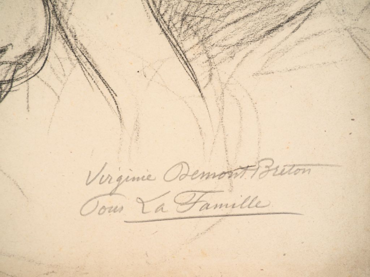 Virginie DEMONT-BRETON.  "Etude, pour la famille, couple"  Crayon sur 