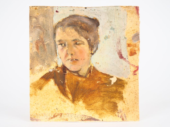 Mario CAVAGLIERI.  "jeune paysanne à Carnia" Huile sur carton, circa 1