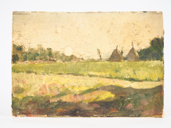 Mario CAVAGLIERI.  "les meules" Huile sur carton, circa 1904 17,5 x 25