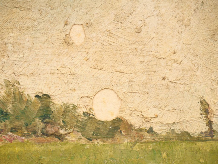 Mario CAVAGLIERI.  "les meules" Huile sur carton, circa 1904 17,5 x 25