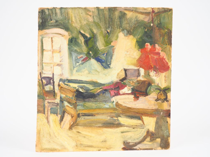 Mario CAVAGLIERI. "Petit intérieur à Padoue" Huile sur carton Circa 19