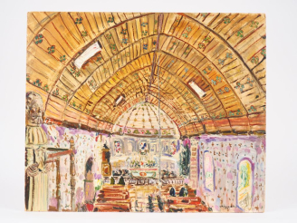 Vente aux enchères Mario CAVAGLIERI.  "Intérieur de chapelle" Huile sur carton, signée en