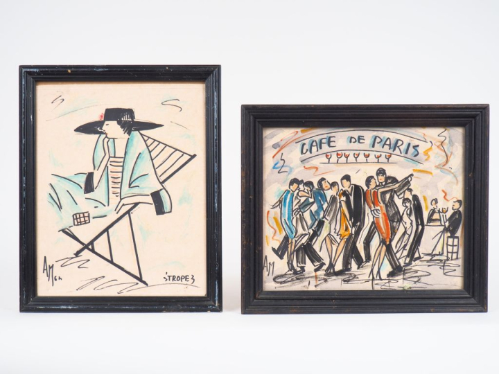 AMEN.  "la garçonne à St tropez"  Dessin, signé en bas à droite.  Dim.