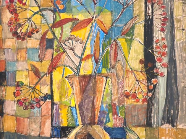 L. BERGES.  "nature morte" Huile sur isorel, signée en bas à droite. D