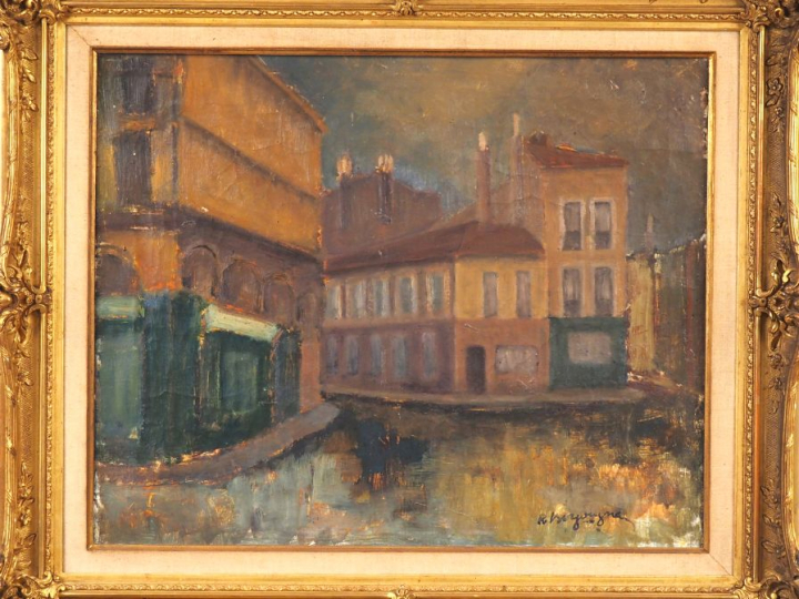 Raoul BERGOUGNAN.  "Vue de Toulouse". Huile sur toile, signée en bas à