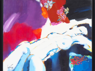 Vente aux enchères Bernard CADENE.  "Sieste en Provence". Huile sur toile, signée en bas 