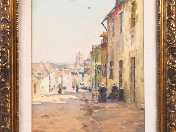 Raymond CASIMIR.  "Quimperlé"  Aquarelle, signée en bas à gauche.  Dim