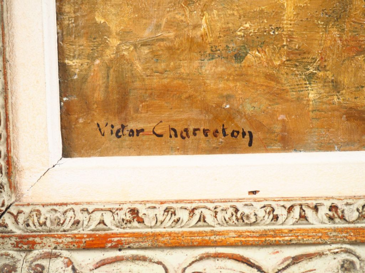 Victor CHARRETON.  "corbeille de fleurs".  Huile sur toile, signée en 