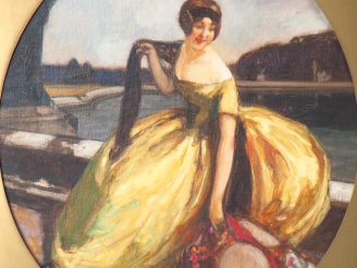 Vente aux enchères Jean Gabriel DOMERGUE (1889-1962). "Portrait d’une élégante au chapeau