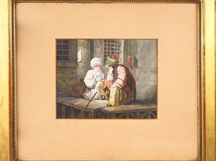 M. DUPUY. "les deux scribes".  Aquarelle XIXème, signée en bas à gauch