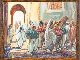 Vente aux enchères R. ELLER.  "Femmes d'Afrique du Nord'.  Gouache, signée en bas à droit