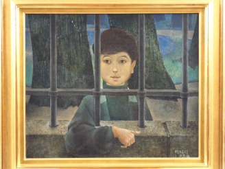 Vente aux enchères FORGAS.  "l'enfant à la grille" Huile sur toile, signée en bas à droit