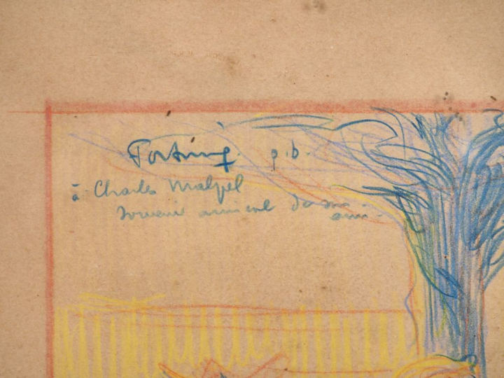 FORTUNY.  "le marché au gras".  Dessin en couleurs, signé en bas à gau