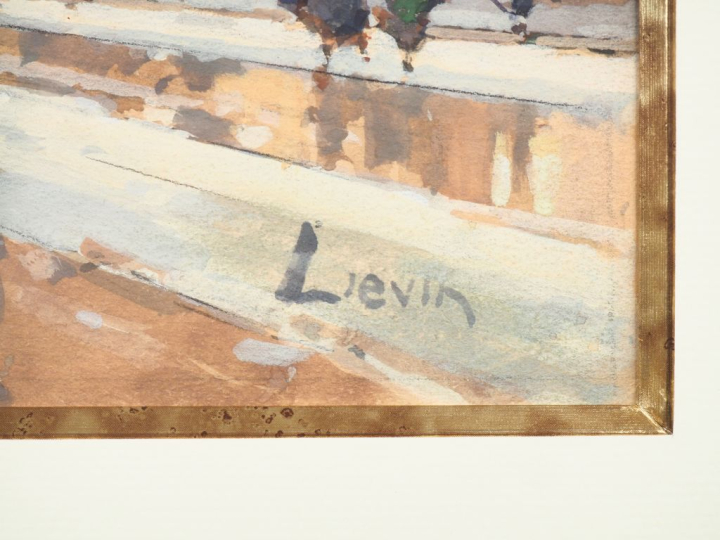 GALLIEN LALOUE. "Paris, sous la neige" Gouache, signée en bas à droite