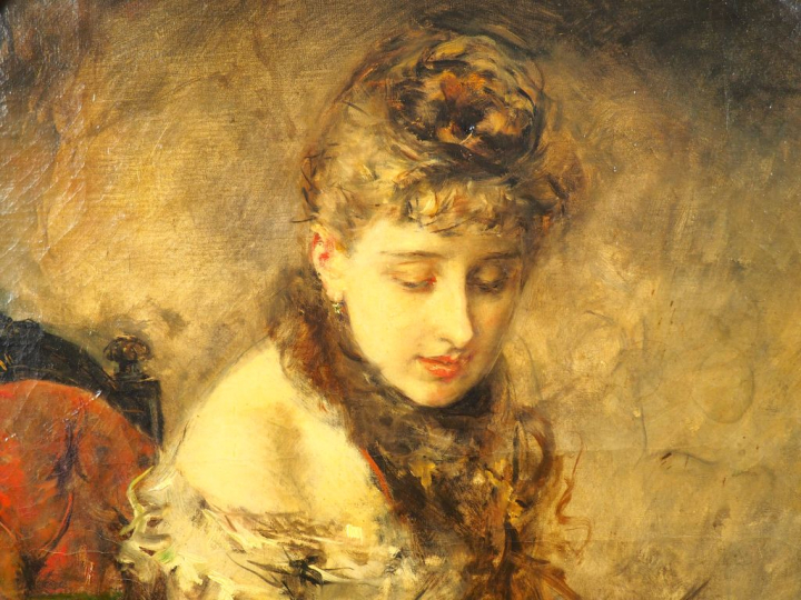 GARRIDO. "Elégante au billet" Huile sur toile, signée en bas à droite.