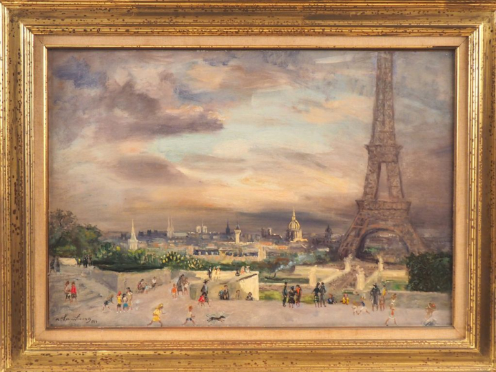 A. HAMBOURG.  "La Tour Eiffel, devant le palais de Chaillot". Huile su