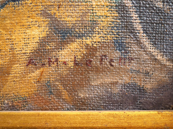 AM. LEPETIT.  "Intérieur de grenier" Huile sur toile, signée en bas à 