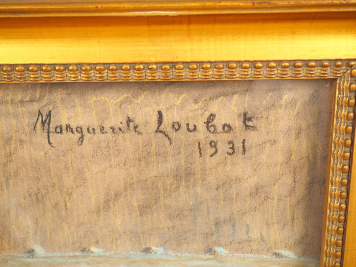 Marguerite LOUBAT.  "portrait de jeune fille" Grand pastel, signé en h