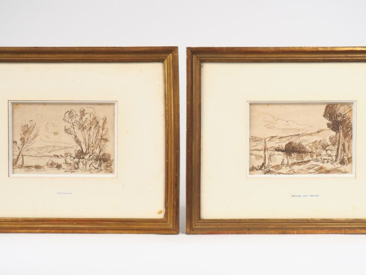 Maximilien LUCE.  "paysage animé" Paire de dessins au lavis  Dim. 11,5