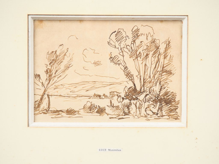 Maximilien LUCE.  "paysage animé" Paire de dessins au lavis  Dim. 11,5