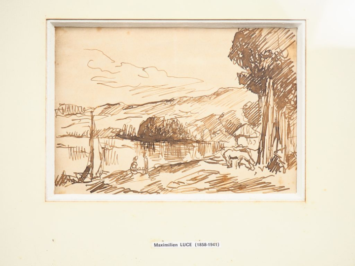 Maximilien LUCE.  "paysage animé" Paire de dessins au lavis  Dim. 11,5