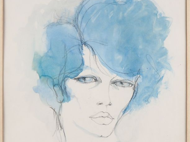 Marcel Charles QAICLER.  "jeune femme aux cheveux bleus" Aquarelle, si