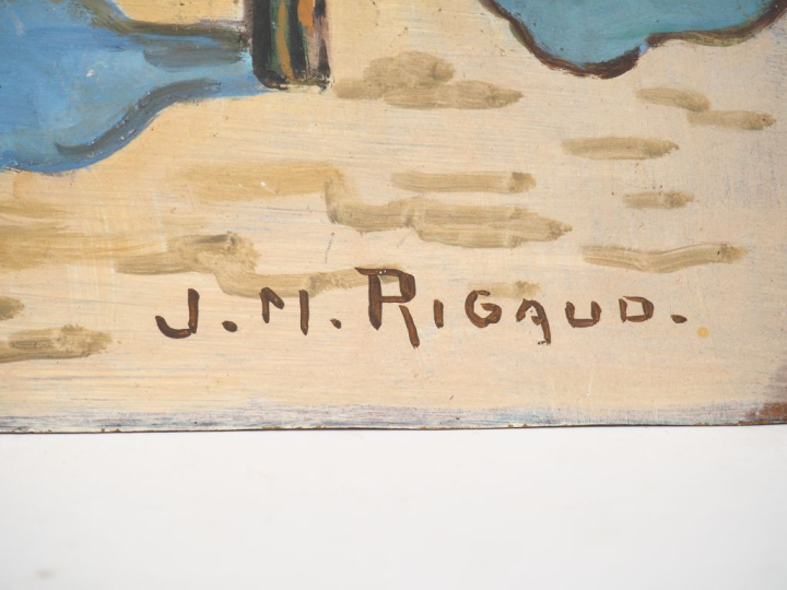 JM. RGAUD.  "le mas dans les Alpilles".  Huile sur isorel, signée en b