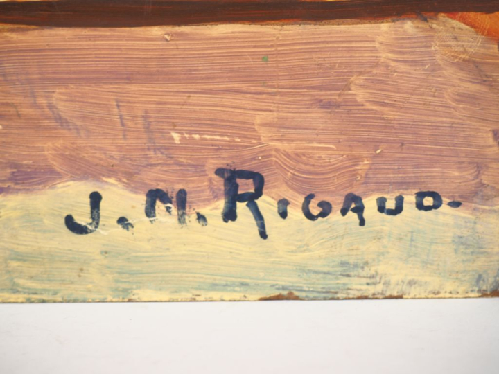 JM. RIGAUD.  "bouquet de fleurs". Huile sur panneau, signée en bas à d