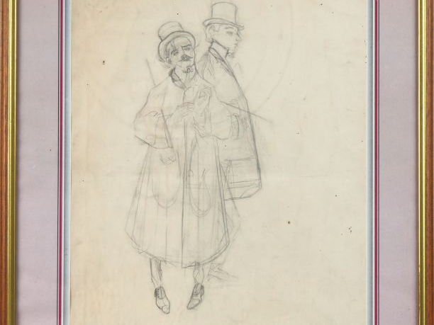 Ecole française fin XIXème. "2 hommes en redingote" Dessin au crayon D
