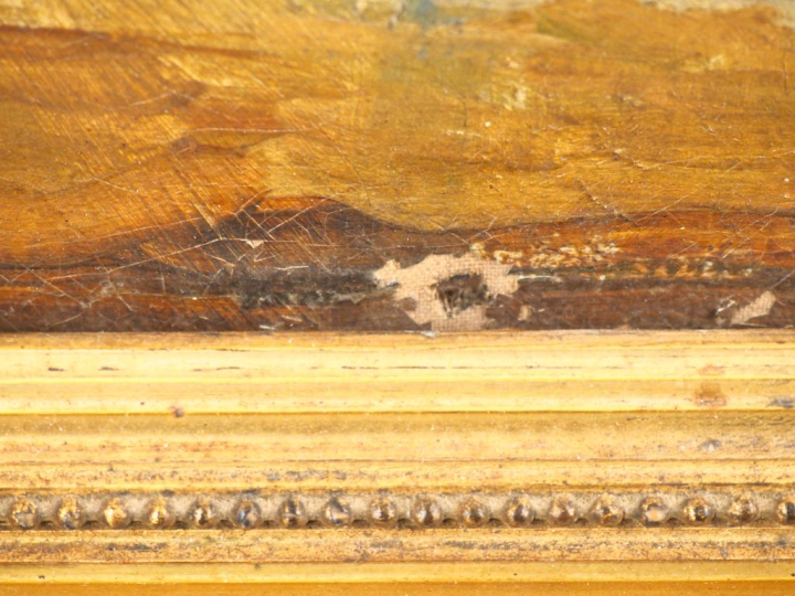 Ecole française XIXème.  "jeune fille dénudée au miroir". Huile sur to